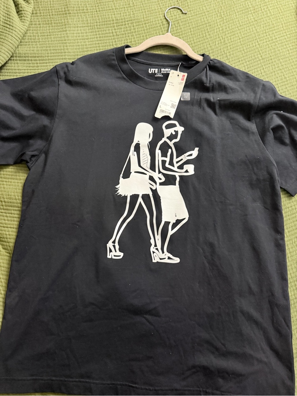 Moma Black Short Sleeve Tee with White Walking-Couple Graphic
